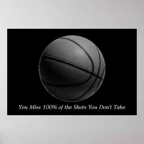 Motivational Quote Basketball Black  White Poster