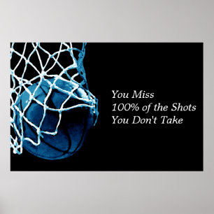 Motivational Quote Basketball Blue Black Poster