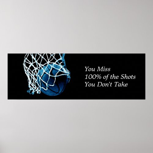 Motivational Quote Basketball Blue Black Poster