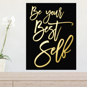 Motivational Quote Be Your Best Self Script Black Foil Prints