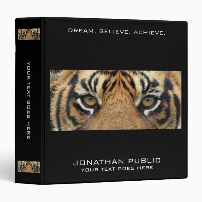 Motivational Quote Dream Believe Achieve Tiger 3 Ring Binder (Front/Spine)