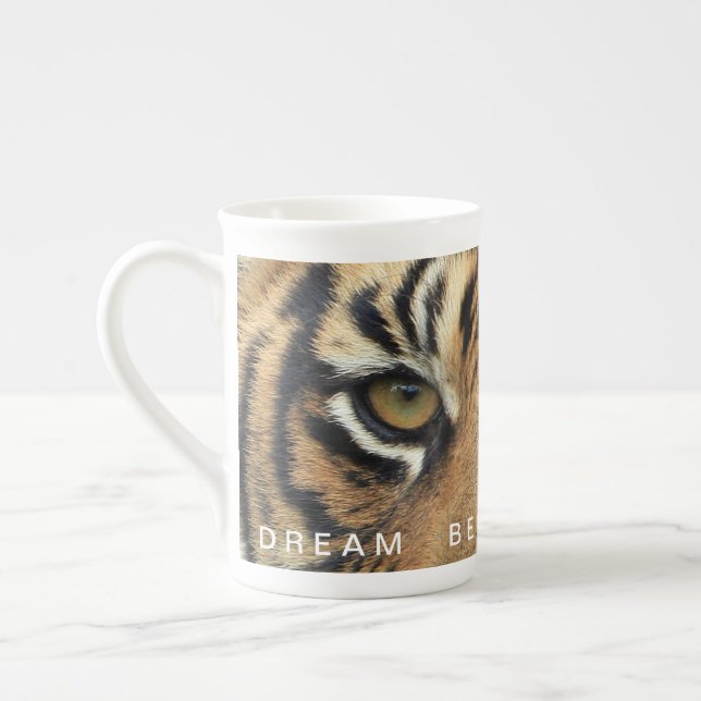 Motivational Quote Dream Believe Achieve Tiger Eye Bone China Mug (Left)