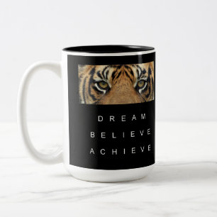 Motivational Quote Dream Believe Achieve Tiger Eye Two-Tone Coffee Mug
