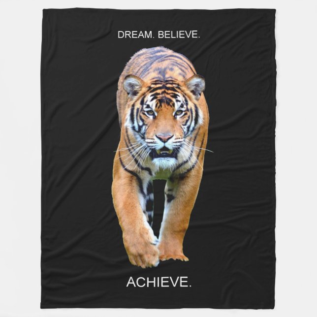 Motivational Quote Dream Believe Achieve Tiger Fleece Blanket (Front)