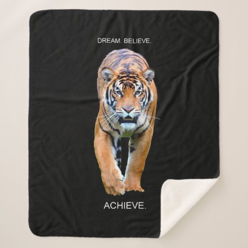 Motivational Quote Dream Believe Achieve Tiger Sherpa Blanket