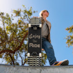 Motivational Quote Enjoy the Ride with Waves Black Skateboard<br><div class="desc">This skateboard comes with a motivational quote Enjoy the Ride on a black background. The design has abstract digital waves on each side.  You can change the text,  its font,  color and size. The background is black but you can change it too.</div>