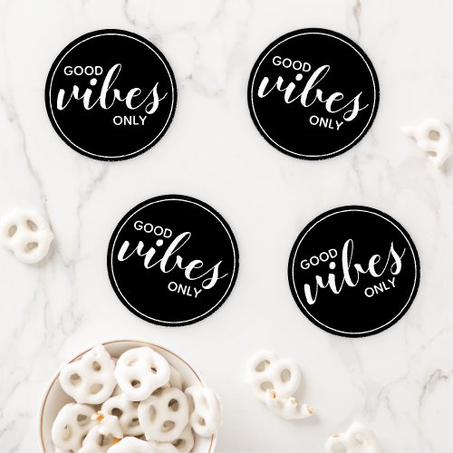 Motivational Quote Good Vibes Only Black  White Coaster Set