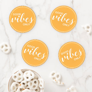 Motivational Quote Good Vibes Only Orange Coaster Set