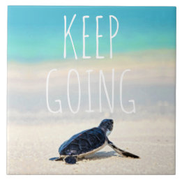 Motivational Quote Keep Going Turtle Beach Ceramic Tile