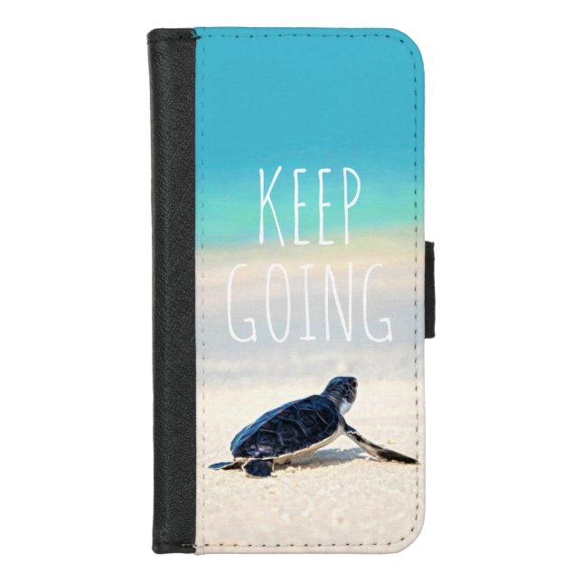 Motivational Quote Keep Going Turtle Beach iPhone  Wallet Case (Front)