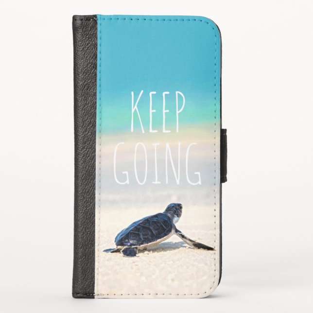 Motivational Quote Keep Going Turtle Beach iPhone Wallet Case (Front)