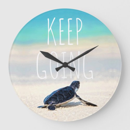 Motivational Quote Keep Going Turtle Beach  Large Clock