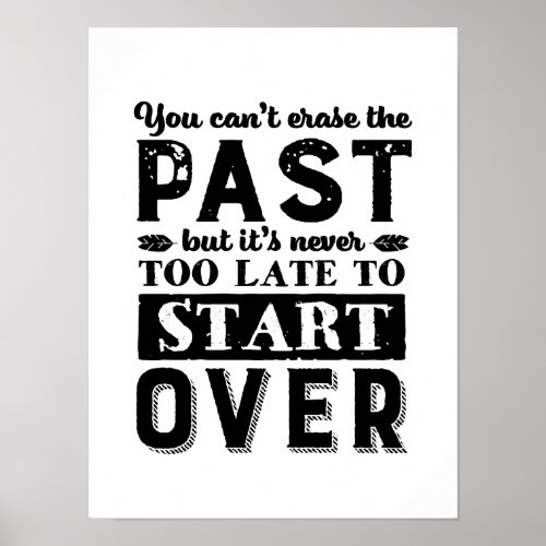 Motivational Quote Never Too Late To Start Over Poster