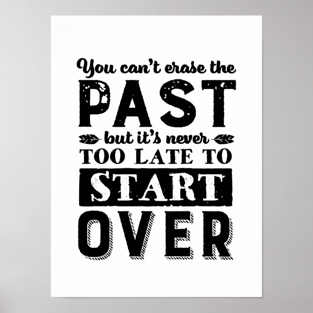 Motivational Quote Never Too Late To Start Over Poster (Front)