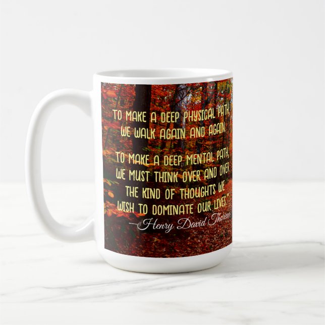Motivational Quote Orange Autumn Woods Hike Coffee Mug (Left)