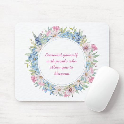 Motivational Quote Pink White Blue Floral Wreath