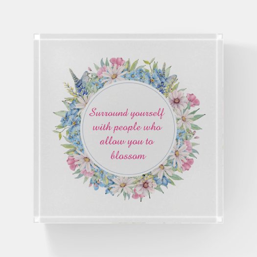 Motivational Quote Pink White Blue Floral Wreath 