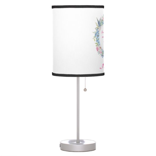 Motivational Quote Pink White Blue Floral Wreath Table Lamp (Left)