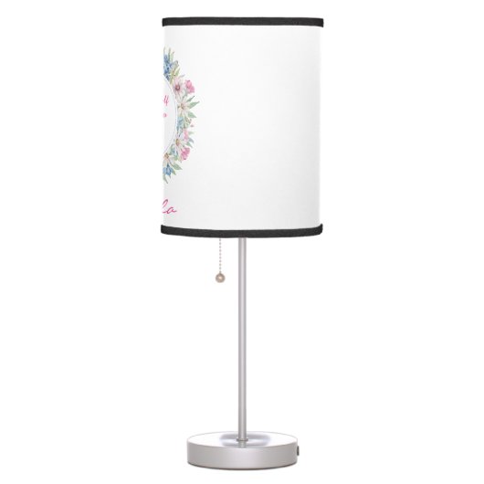 Motivational Quote Pink White Blue Floral Wreath Table Lamp (Right)