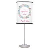 Motivational Quote Pink White Blue Floral Wreath Table Lamp (Front)