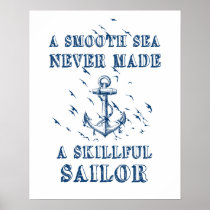 Motivational quote poster Nautical anchor blue