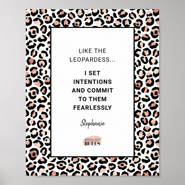 Motivational Quote Rose Gold Leopard Pattern Poster (Front)