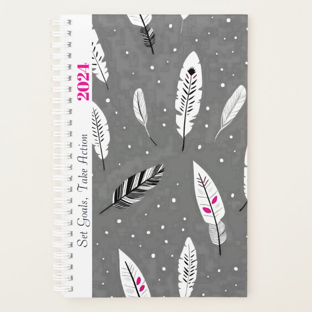 MOTIVATIONAL QUOTE SIMPLE GRAY COLOR BOHO PATTERN  PLANNER (Front)