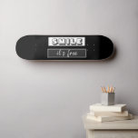 Motivational Quote Smile it`s free casual Black Skateboard<br><div class="desc">A modern,  stylish,  sports skateboard with a motivational quote Smile it`s free. The background is black but you can change the colours by clicking the "customize it" 
 button.</div>