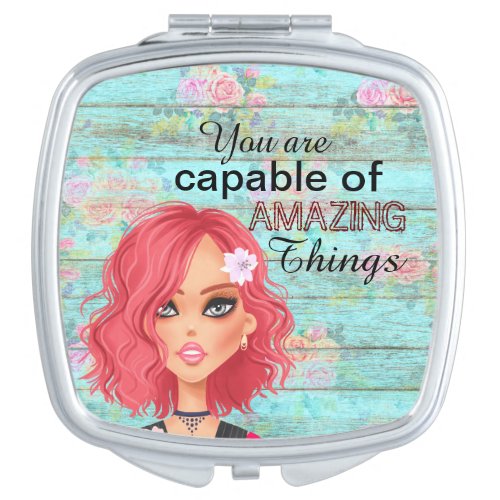 Motivational Quote Teal Girly Compact Mirror