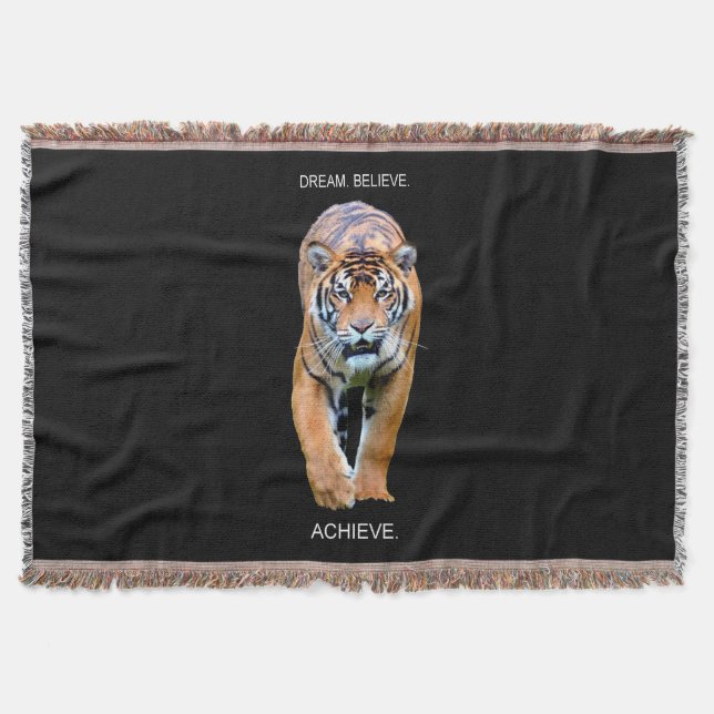 Motivational Quote Tiger Success Self Improvement Throw Blanket (Front)