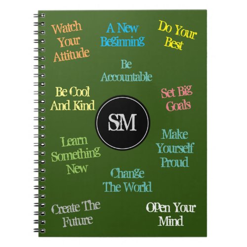 Motivational Quotes with Your Monogram Green Notebook