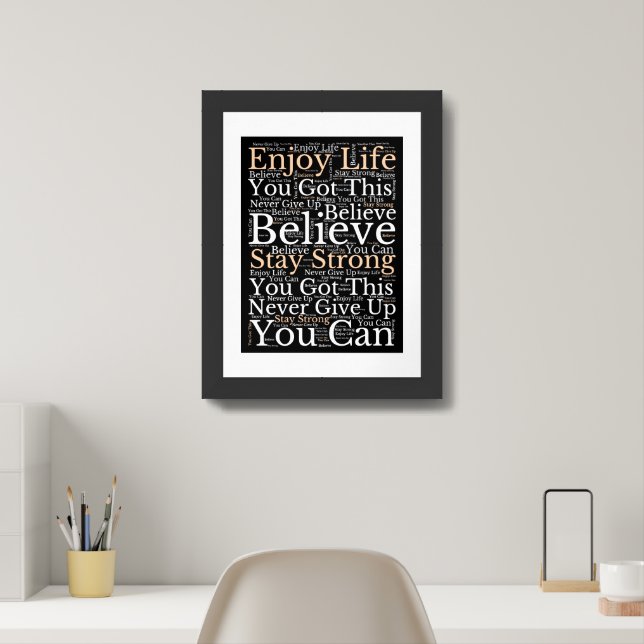 Motivational Quotes. WordArt Pattern White Black Framed Art (Home Office)