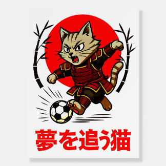 Motivational Samurai Cat Soccer Wall Art for Kids Foam Board