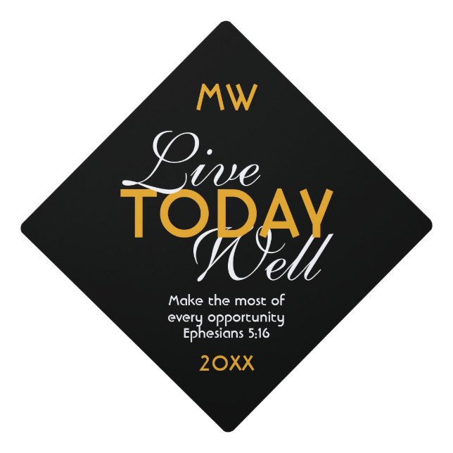 Motivational Scripture LIVE TODAY WELL Custom Graduation Cap Topper (Front)