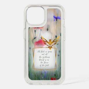 Motivational Scripture Wildflower Nature Gold Dove iPhone 15 Case