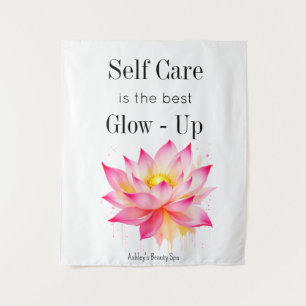Motivational Self Care Quote Pink White Tapestry
