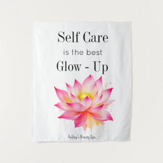 Motivational Self Care Quote Pink White Tapestry