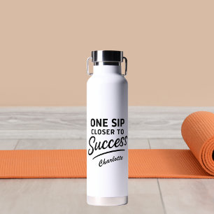 Motivational success quote black white water bottle