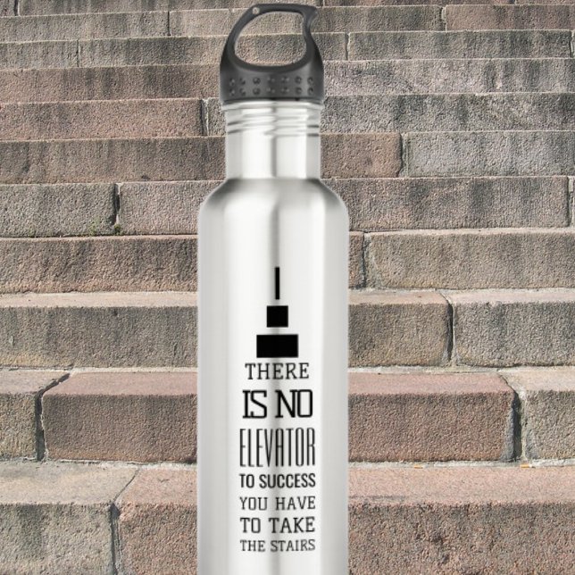 Motivational success quote design, modern black an stainless steel water bottle (Motivational quote)