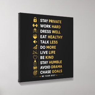 Motivational Success Quotes Black Gold Typography Canvas Photo Tile