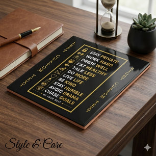 Motivational Success Quotes Black Gold Typography Ceramic Tile
