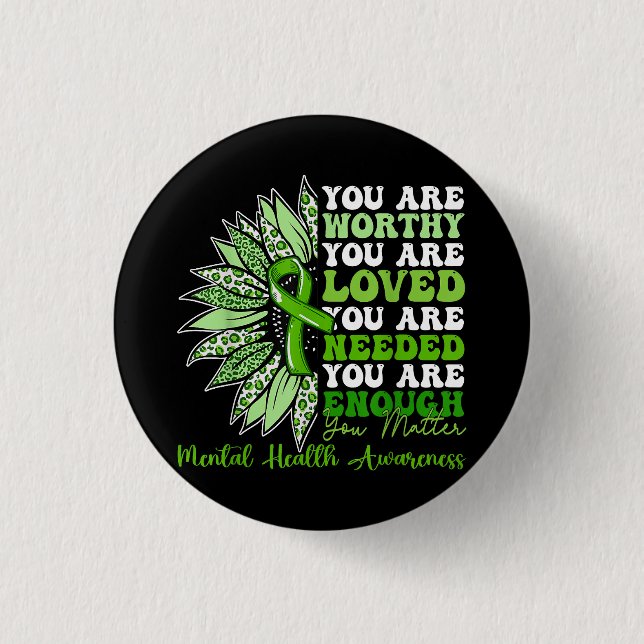 Motivational Support Warrior Mental Health Awarene Button (Front)