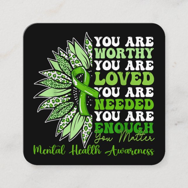 Motivational Support Warrior Mental Health Awarene Square Business Card (Front)