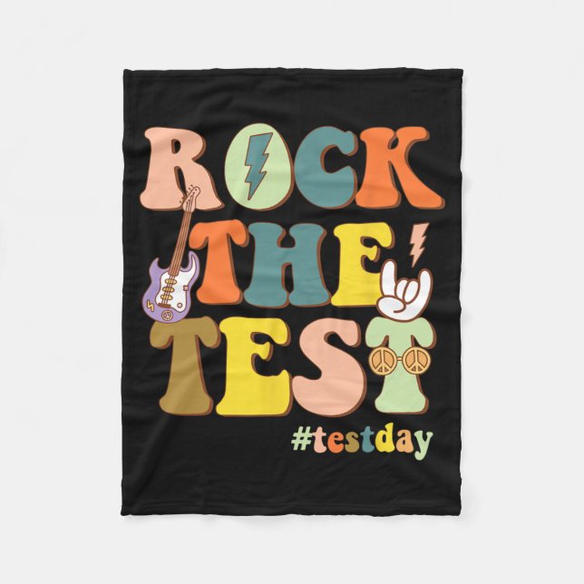 Motivational Teacher Student Rock The Test Testing Fleece Blanket (Front)
