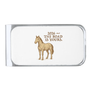 Motivational text and horse silver finish money clip