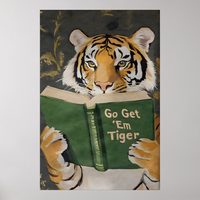 Motivational Tiger Reading Print Humorous Bookworm (Front)