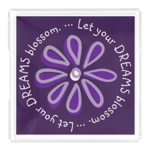 Motivational Trendy Purple Flower Doodle Vanity Acrylic Tray