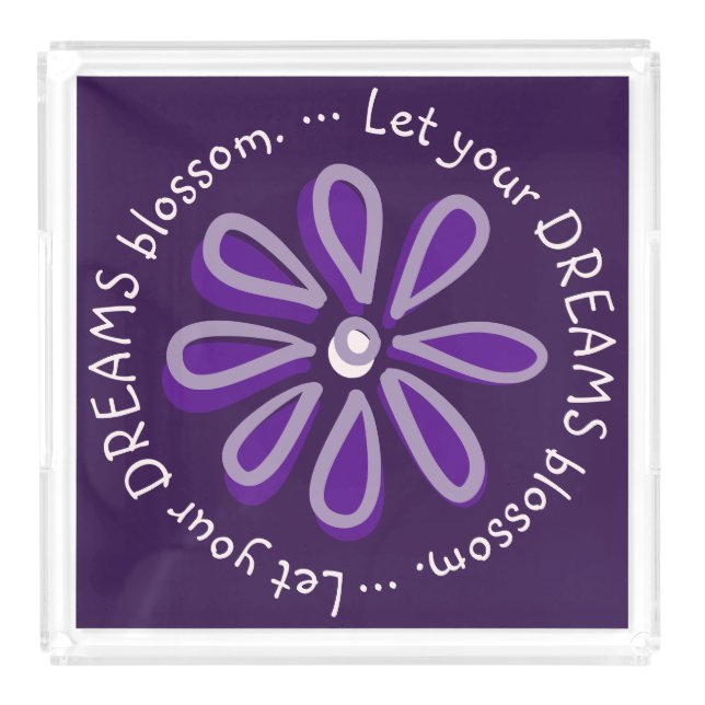 Motivational Trendy Purple Flower Doodle Vanity Acrylic Tray (Front)