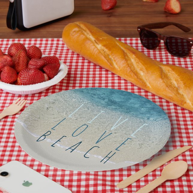 Motivational Turquoise Blue Ocean Surf Waves Photo Paper Plates (Picnic)