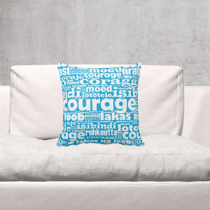Motivational Typography Blue & White Courage Maia Throw Pillow
